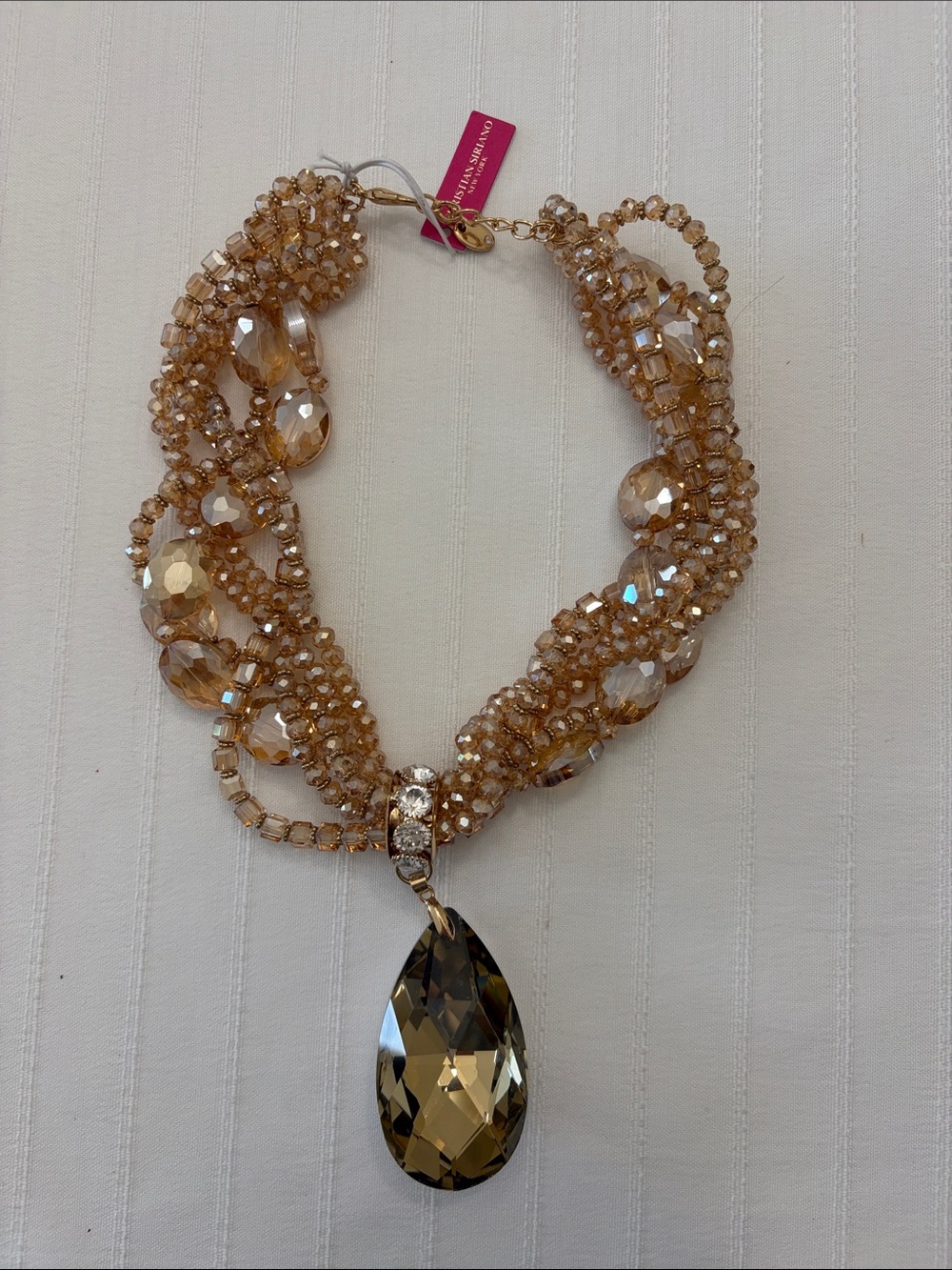 Christian Siriano Champagne Crystal Teardrop Multi-Strand Necklace